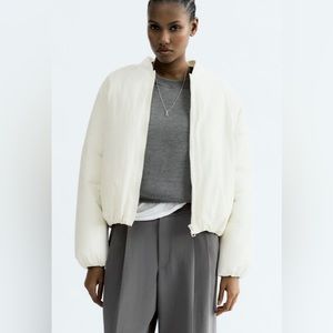 water repellent oversizes bomber jacket ecru